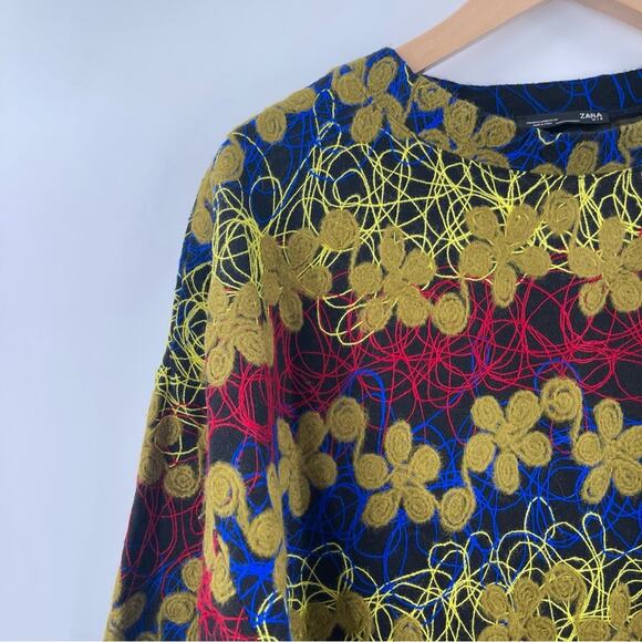 ZARA Sweater Dress Size Medium Embroidered Yarn Flower Knit Boiled Wool Blend - Picture 11 of 15